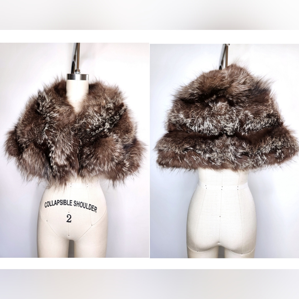 Vintage FOX Fur Collar Long Fur Stole Shawl Shrug Fluffy CHUNKY Soft Fur Glam